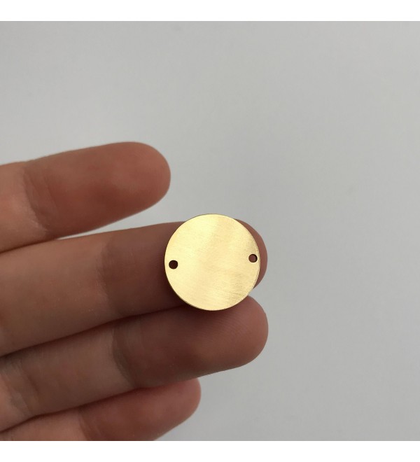 Raw Brass Round Disc Connector, Round Blank Connector 2 Holes, DIY Charms for Earring Making, Laser Cut Jewelry Supplies RW-1202