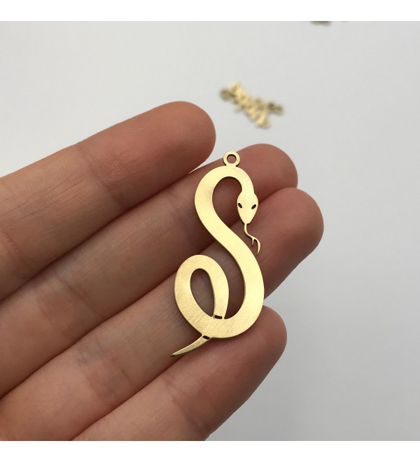 Raw Brass Snake Charm, Snake Pendant, Snake with Forked Tongue Earring Charm, Snake Necklace Charm, Brass Jewelry Supplies RW-1209