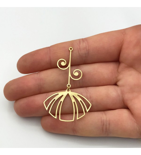 Raw Brass Flower Lotus Earring Charm Pendant, Two-Piece Geometric Flower Earring Charms Jewelry Making, Brass Jewelry Supplies RW-1211