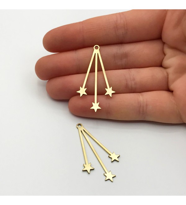 Raw Brass Triple Star Drop Earring Charm, Star Pendant, Star Bar Charm, Celestial Charms for Earring Making, Jewelry Supplies RW-1214