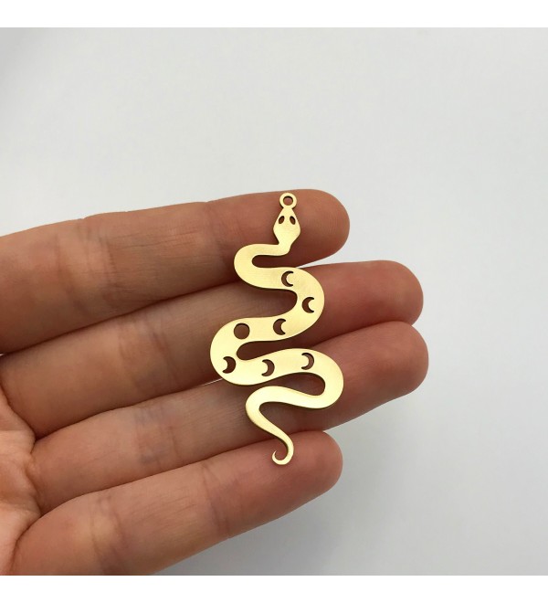 Raw Brass Snake Charm, Snake Pendant, Moon Phases on Snake Earring Charm, Snake Necklace Charm, Laser Cut Jewelry Supplies RW-1215