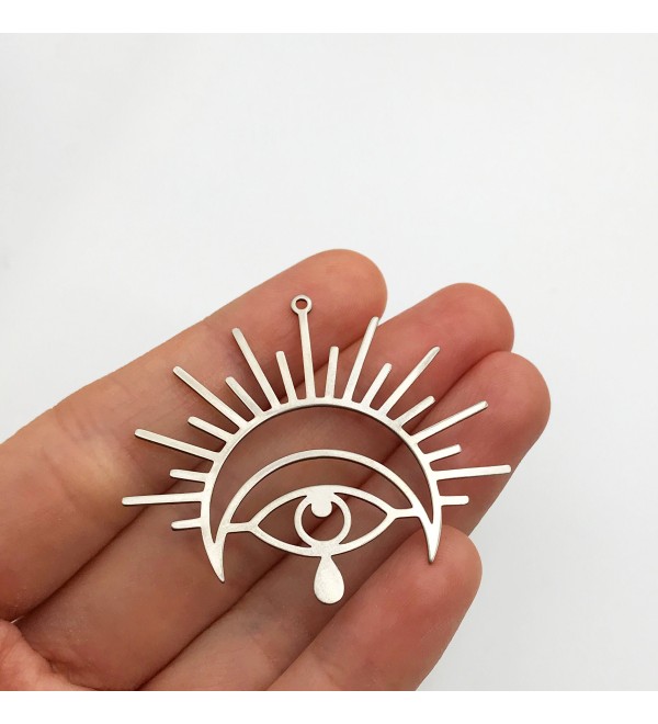 Stainless Steel Sun Crescent Moon Eye Teardrop Charm Pendant, Sun and Moon Charms, Celestial Findings for Jewelry Making STL-3006