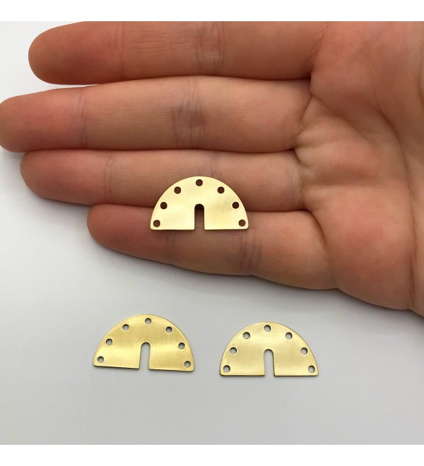 Raw Brass Half Round U Shape Connector, D Connector with 7 Holes, Brass Connectors, Laser Cut Jewelry Supplies RW-1216