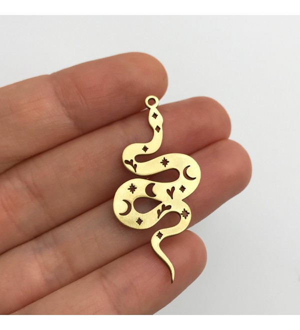 Raw Brass Snake Charm, Snake Pendant, Celestial Snake Charm, Serpent Charm, Mystical Charms for Jewelry Making, Brass Supplies RW-1289