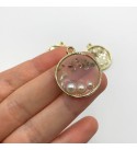 Shiny Gold Plated Round Clear Epoxy Resin Charm with Faux Pearls, Epoxy Resin Pendant, Drop Dangle Glitter Resin Charm GLD-1077