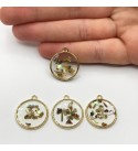 Shiny Gold Plated Round Clear Epoxy Resin Charm, Pressed Mother of Pearl Epoxy Resin Pendant, Resin Charms, Jewelry Supplies GLD-1089