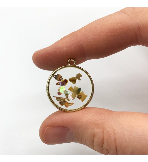 Shiny Gold Plated Round Clear Epoxy Resin Charm, Pressed Mother of Pearl Epoxy Resin Pendant, Resin Charms, Jewelry Supplies GLD-1089