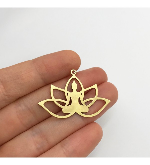 Raw Brass Buddha Charm, Buddha in Lotus Charm Pendant, Om Charm, Namaste Meditation Yoga Charms, Laser Cut Jewelry Supplies RW-1300