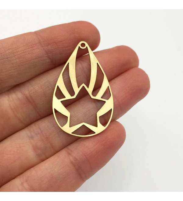 Raw Brass Drop Shaped Star Charm Pendant, Drop Dangle Star Earring Charm, Earring Findings, Laser Cut Jewelry Supplies RW-1237