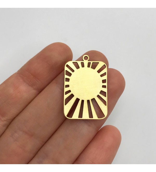 Raw Brass Rectangle Sun Charm, Geometric Sun Pendant, Celestial Charms for Jewelry Making, Laser Cut Jewelry Supplies RW-1304