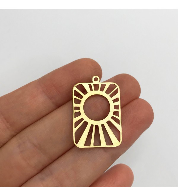 Raw Brass Rectangle Sun Charm, Geometric Sun Pendant, Celestial Charms for Jewelry Making, Laser Cut Jewelry Supplies RW-1305