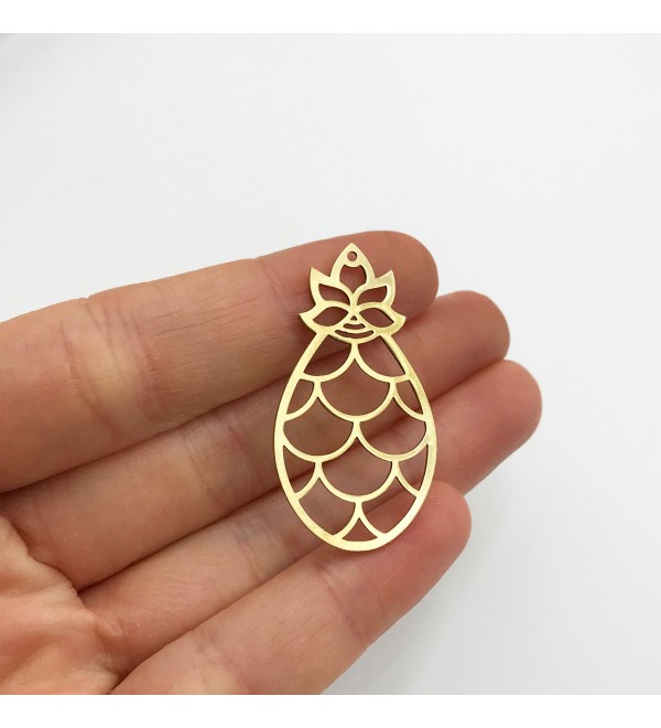 Raw Brass Pineapple Charm, Pineapple Pendant, Cutout Pineapple Earring Charm, Pineapple Necklace, Laser Cut Jewelry Supplies RW-1247