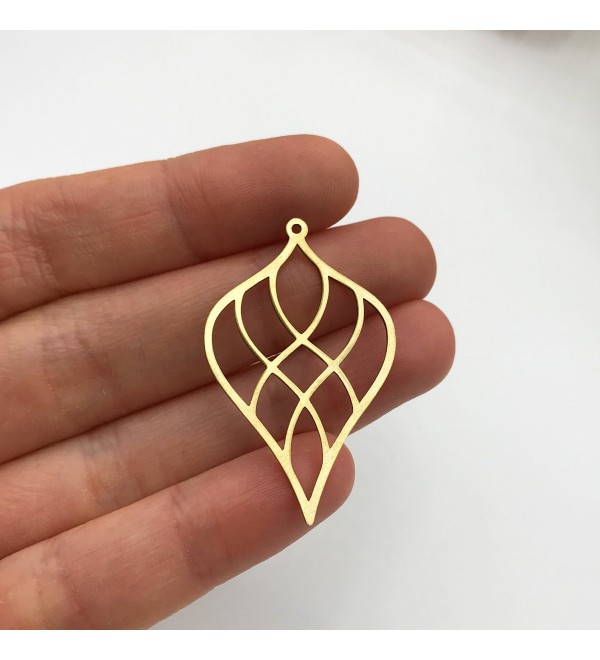 Raw Brass Geometric Leaf Charm, Leaf Pendant, Brass Leaf Findings for Jewelry Making, DIY Charms, Laser Cut Jewelry Supplies RW-1251