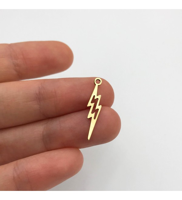 Raw Brass Tiny Lightning Charm Pendant, Thunderbolt Pendants, Bolt Charm, Thunder Necklace Earring Charms For Jewelry Making RW-1259