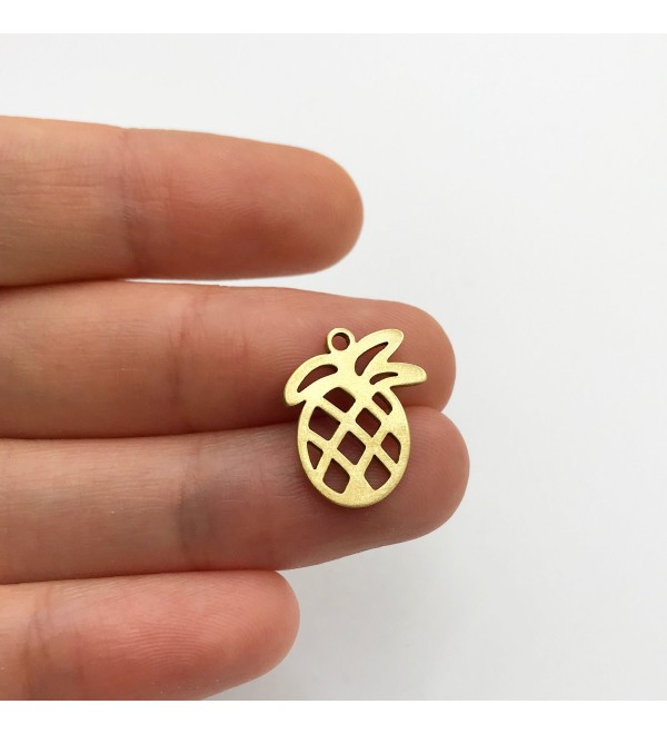 Raw Brass Tiny Pineapple Charm, Pineapple Pendant, Cutout Pineapple Earring Charm, Pineapple Necklace, Laser Cut Jewelry RW-1263