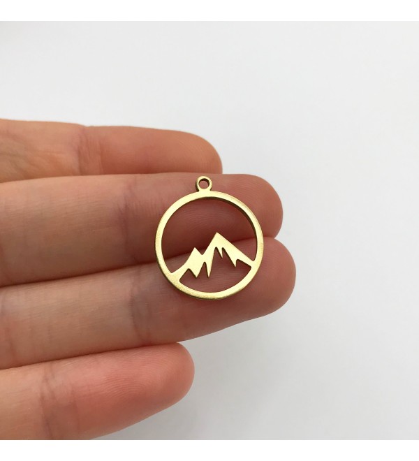 Raw Brass Tiny Mountain Range Peaks Charm, Mountain Hill Necklace Pendant, Mountain Earring Charm, Laser Cut Jewelry Supplies RW-1265