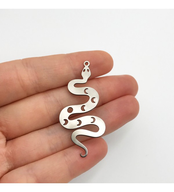 6pcs Stainless Steel Snake Charm, Snake Pendant, Moon Phases on Snake Earring Charm, Snake Necklace Charm, Laser Cut Supplies STL-3215