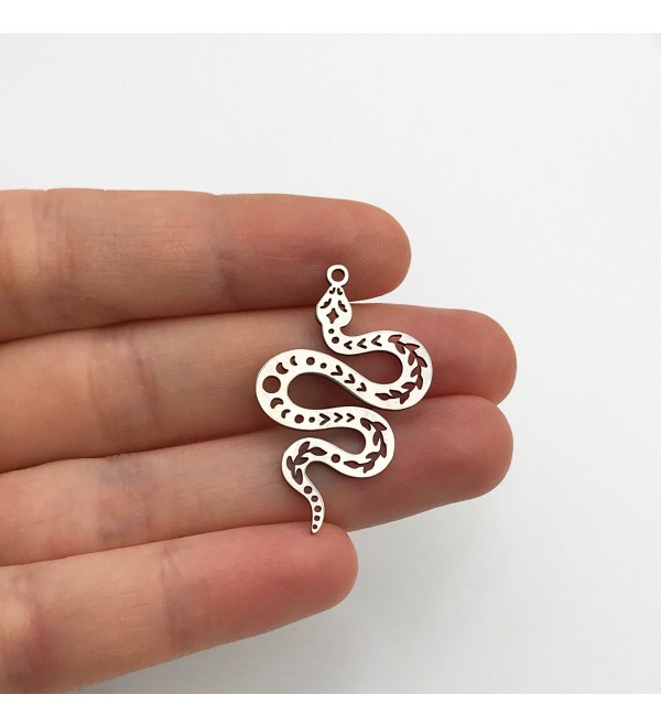 Stainless Steel Snake Charm, Snake Pendant, Snake Earring Charm, Moon Phases on Snake Charm, Laser Cut Jewelry Making Supplies STL-3184