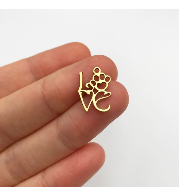 Raw Brass Love Paw Charm, Love with Paw Print Charm, Animal Lover Charm, Dog Paw Cat Paw Love Charm, Laser Cut Jewelry Supplies RW-1277