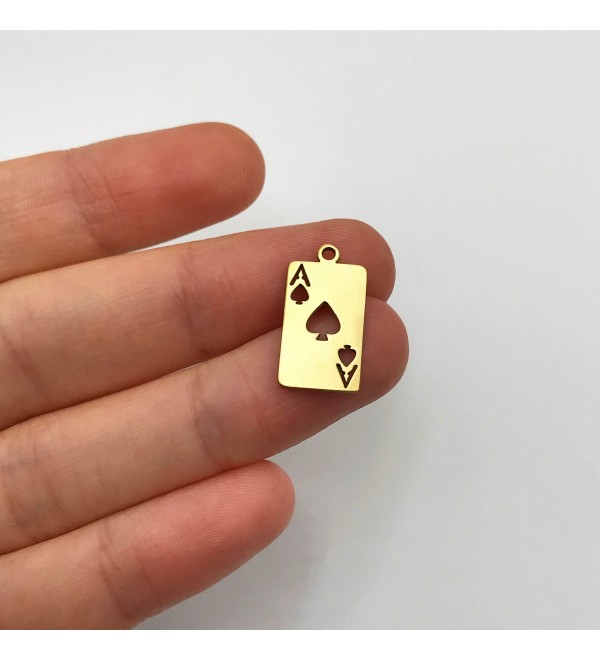 Raw Brass Tiny Playing Cards Charm, Ace of Hearts Charm, Playing Card Pendant, Brass Ace Charm, Laser Cut Jewelry Supplies RW-1282