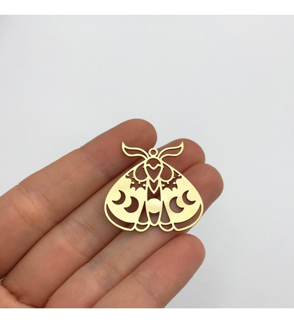 Raw Brass Moth Charm, Moon Phases on Moth Charm, Moth Pendant, Mystical Charms for Jewelry Making, Laser Cut Jewelry Supplies RW-1314