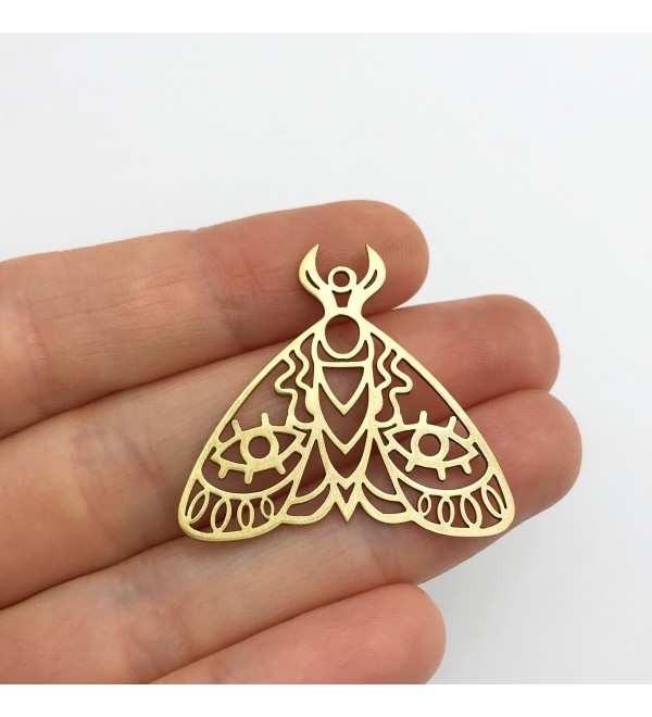 Raw Brass Moth Charm, Geometric Moth Pendant, Eyes on Moth Charm, Brass Butterfly Charm Findings,  Laser Cut Jewelry Supplies RW-1318