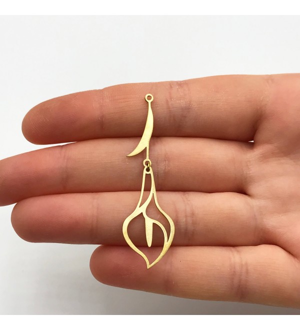 Raw Brass Lily Flower Earring Charm, Two-Piece Geometric Flower Earring Charm, Earring Findings, Laser Cut Jewelry Supplies RW-1319