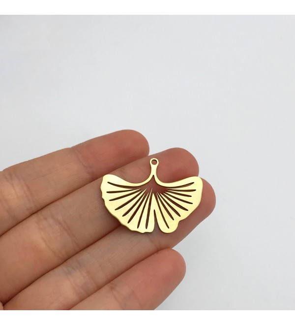 Raw Brass Ginkgo Leaf Charm, Ginkgo Pendant, Geometric Ginkgo Leaf Earring Charm, Earring Findings, Laser Cut Jewelry Supplies RW-1320