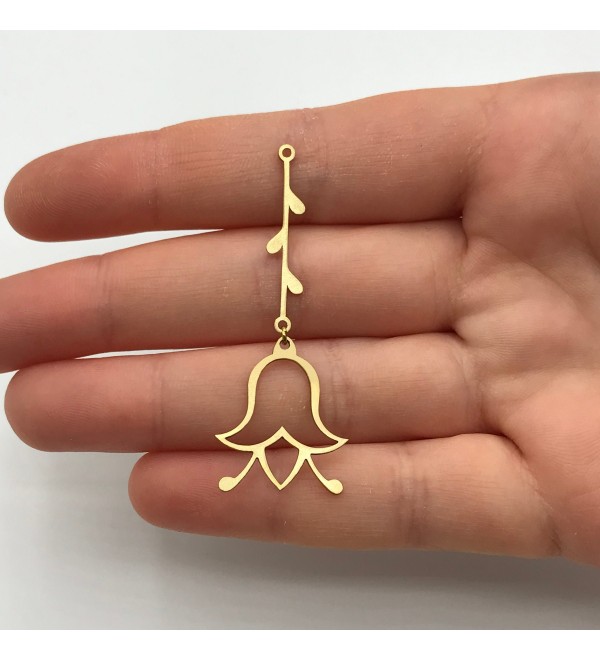 Raw Brass Lily Flower Earring Charm, Two-Piece Geometric Flower Earring Charm, Earring Findings, Laser Cut Jewelry Supplies RW-1325