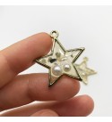 Shiny Gold Plated Star Shaped Clear Epoxy Resin Charm with Faux Pearls, Pressed Flower Epoxy Resin Pendant, Glitter Resin Charms GLD-1080