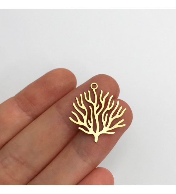 Raw Brass Coral Charm, Coral Reef Pendant, Sea Charms, Tree Leaf Plant Charm, Brass Earring Charms, Laser Cut Jewelry Supplies RW-1308