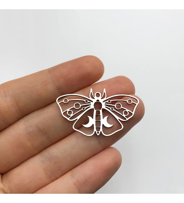 Stainless Steel Moth Charm, Moth Pendant, Crescent Moon on Moth Charm, Butterfly Charm Pendant, Laser Cut Jewelry Supplies STL-3317