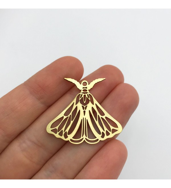 Raw Brass Moth Charm, Luna Moth Pendant, Butterfly Charm Pendant, Brass Moth Earring Findings, Laser Cut Jewelry Supplies RW-1313