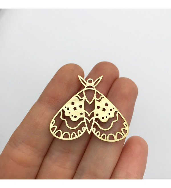 Raw Brass Celestial Moth Charm, Moth Pendant, Butterfly Charm, Mystical Charms Earring Findings Laser Cut Jewelry Supplies RW-1315