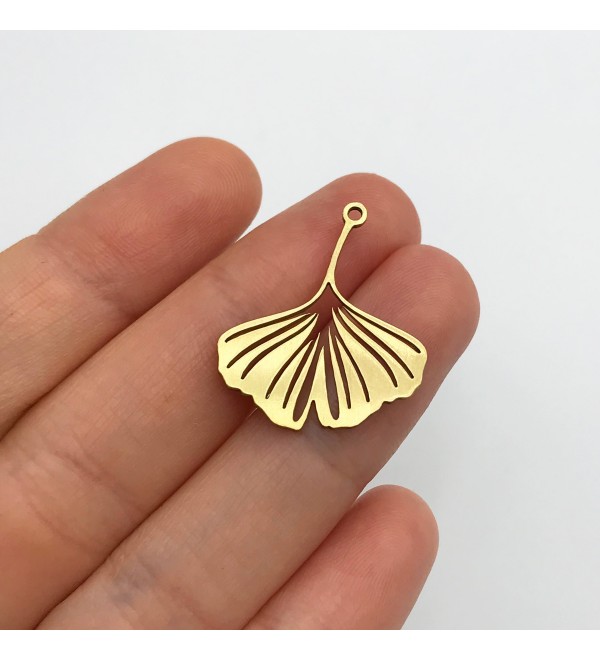 Raw Brass Ginkgo Leaf Charm, Ginkgo Pendant, Geometric Ginkgo Leaf Earring Charm, Brass Findings, Laser Cut Jewelry Supplies RW-1321