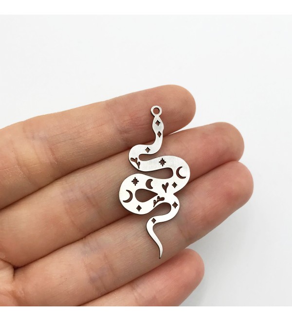 Stainless Steel Snake Charm, Snake Pendant, Celestial Snake Charm, Serpent Charm, Mystical Charms for Jewelry Making STL-3289