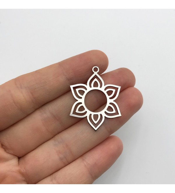 Stainless Steel Mandala Flower Necklace Charm Pendant, Floral Mandala Earring Charm Laser Cut Chakra Charm, Jewelry Supplies STL-3053