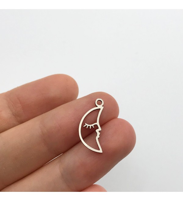 Stainless Steel Crescent Moon Face Connector Charm Pendant, Moon Face Earring Charm, Laser Cut Jewelry Making Supplies STL-3114