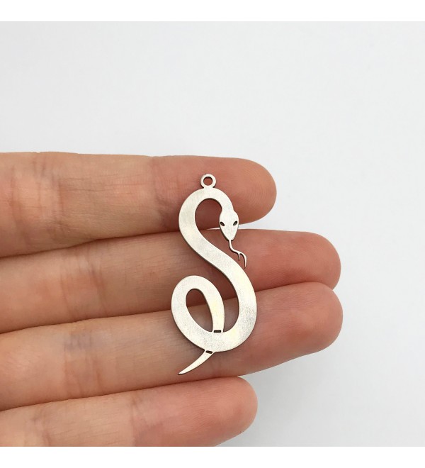 Stainless Steel Snake Charm, Snake Pendant, Snake with Forked Tongue Earring Charm, Snake Necklace Charm, Jewelry Supplies STL-3209