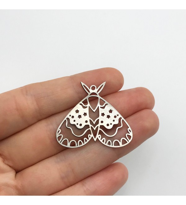 Stainless Steel Celestial Moth Charm, Moth Pendant, Butterfly Charm, Mystical Charms Earring Findings Jewelry Supplies STL-3315