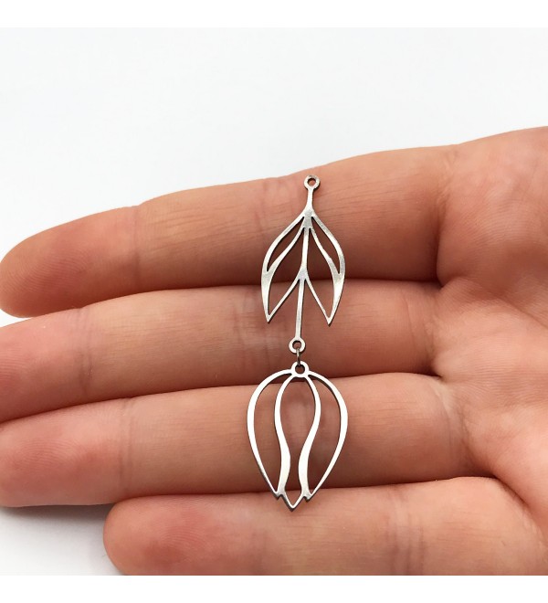 Stainless Steel Tulip Earring Charm Pendant, Two-Piece Geometric Tulip Flower Earring Charms Jewelry Making, Earring Finding STL-3018