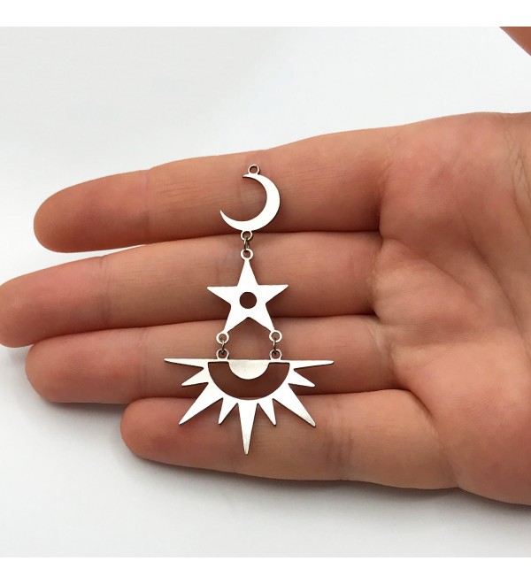 Stainless Steel Crescent Star Sun Charm Pendant, Drop Dangle Celestial Earring Charm, Moon Sun and Star Laser Cut Charms STL-3194