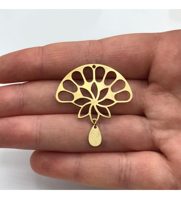 Raw Brass Fan Shaped Flower Earring Charm Pendant, Two-Piece Drop Flower Earring Charm, Laser Cut Jewelry Supplies RW-1326