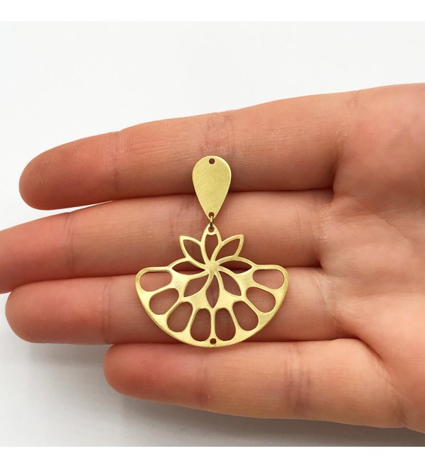 Raw Brass Fan Shaped Flower Earring Charm Pendant, Two-Piece Drop Flower Earring Charm, Laser Cut Jewelry Supplies RW-1327