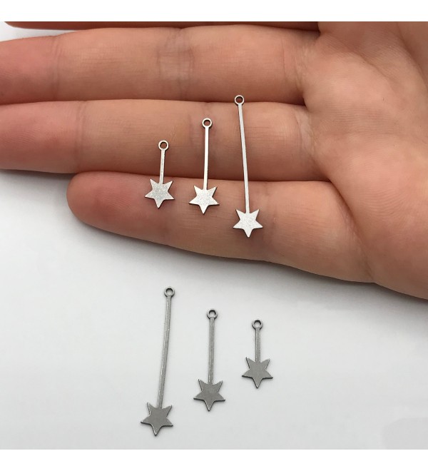 24pcs Stainless Steel Star Stick Charm Pendant, Drop Dangle Star Earring Charm, Celestial Charms for Jewelry Making STL-3164