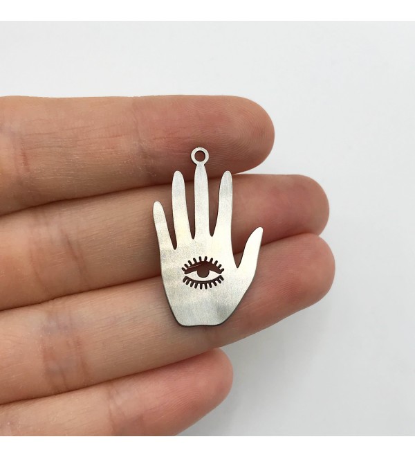 Stainless Steel Hand with Third Eye Charm, Hand Evil Eye Charm Pendant, Palmistry Hand Charm, Laser Cut Jewelry Supplies STL-3299