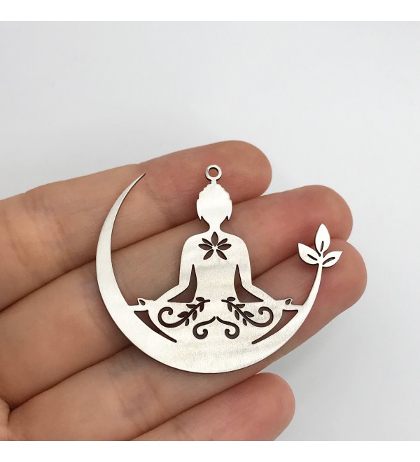 Stainless Steel Yoga Girl Charm, Yoga Meditation Charm Pendant, Namaste Zen Chakra Lotus Charms, Boho Charms, Jewelry Supplies STL-3238