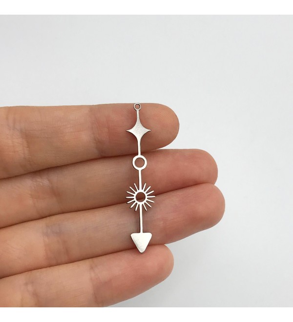 2pcs Stainless Steel Sun and Star Arrow Stick Charm Pendant, Sun and Star Drop Earring Charm, Laser Cut Charms Jewelry Making STL-3165