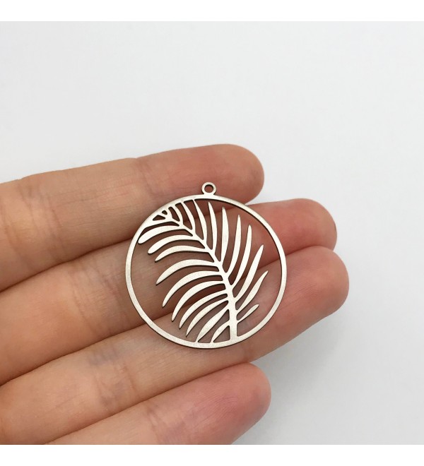 Stainless Steel Circle Leaf Charm Pendant, Willow Tree Leaves Charm, Round Leaf Earring Charm, Steel Charms for Jewelry Making STL-3014