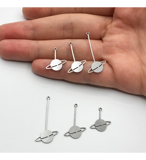 6pcs Stainless Steel Saturn Planet Stick Charm Pendant, Drop Dangle Planet Saturn Earring Charm, Jewelry Making Supplies STL-3162